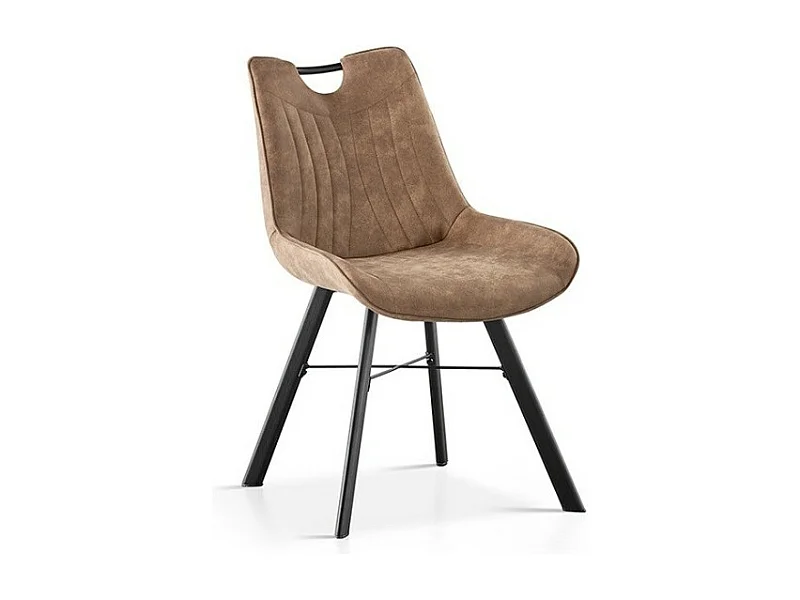 Chaise PAOLA – PU microfibre brun foncé – Pieds métal noir – Style contemporain