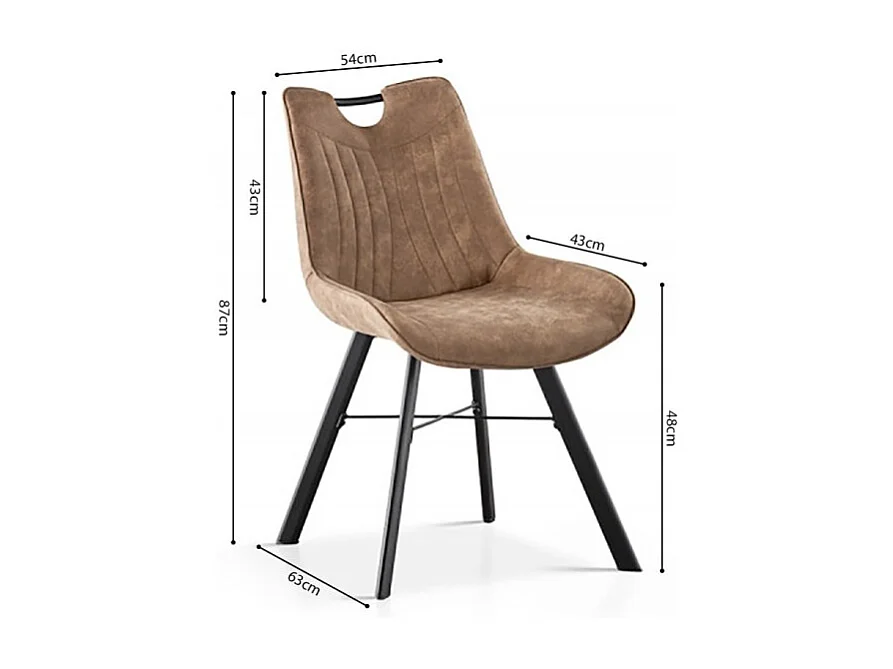 Chaise PAOLA – PU microfibre brun foncé – Pieds métal noir – Style contemporain