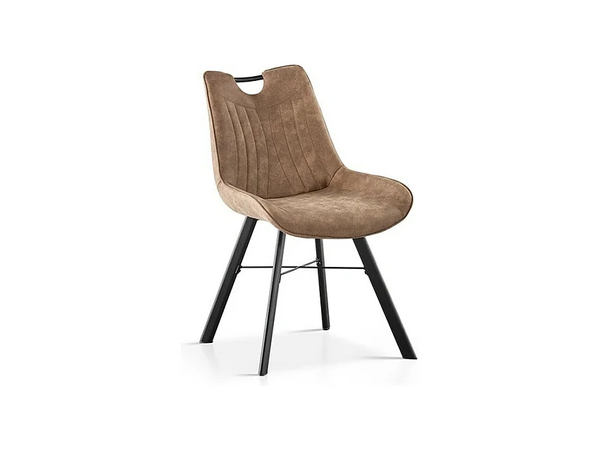Chaise PAOLA – PU microfibre brun foncé – Pieds métal noir – Style contemporain