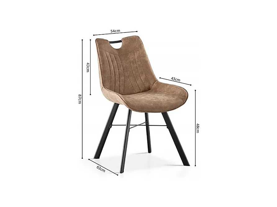 Chaise PAOLA – PU microfibre brun foncé – Pieds métal noir – Style contemporain