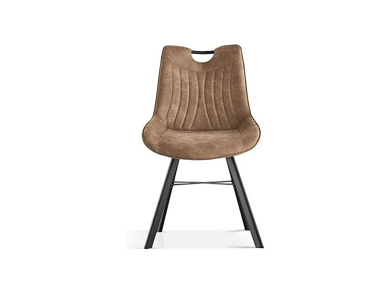 Chaise PAOLA – PU microfibre brun foncé – Pieds métal noir – Style contemporain
