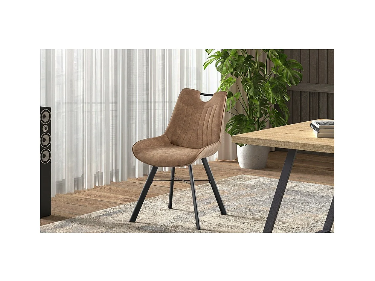 Chaise PAOLA – PU microfibre brun foncé – Pieds métal noir – Style contemporain