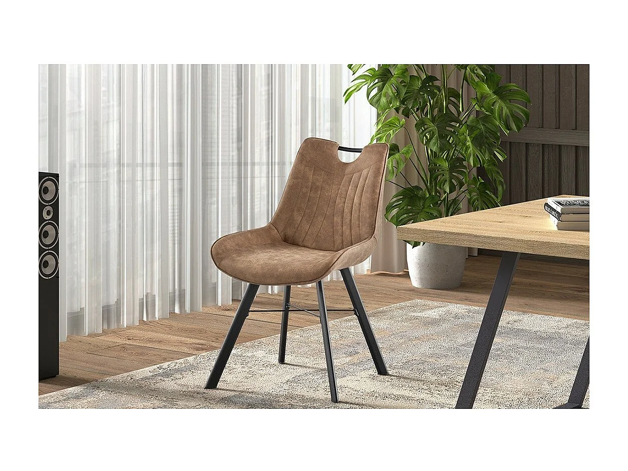 Stoel 'Paola' PU Microvezel Donkerbruin, afmetingen: H87 x B54 x D63 cm