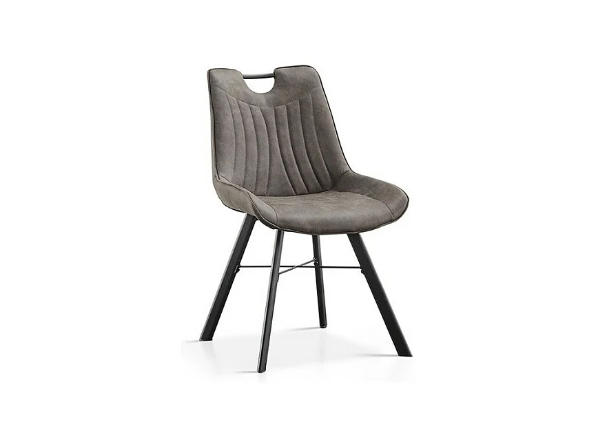 Chaise PAOLA – PU microfibre gris foncé – Pieds métal noir – Style contemporain