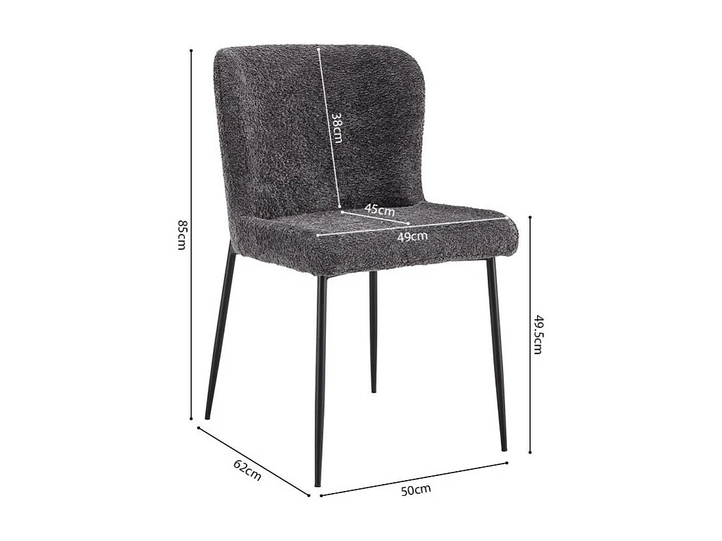 Cadeira estofada Bouclé para sala de jantar na cor Cinza Escuro. Coleção LISE