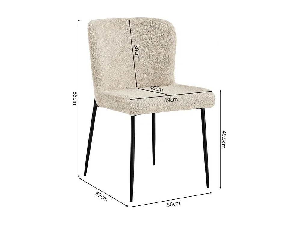 Stoel met Bouclé bekleding voor eetkamer in beige kleur. Collectie LISE