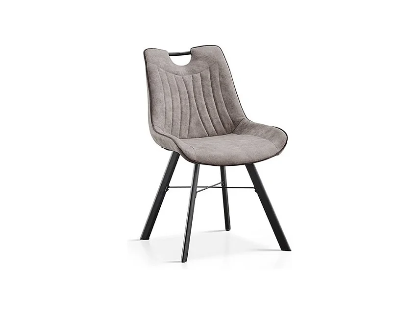 Chaise PAOLA – PU microfibre gris clair – Pieds métal noir – Style contemporain
