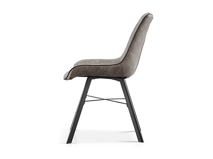 Chaise PAOLA – PU microfibre gris clair – Pieds métal noir – Style contemporain