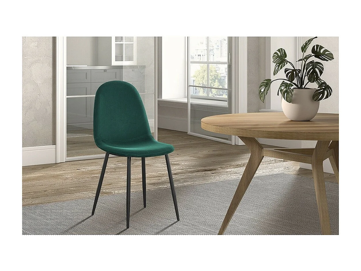 Chaise BOÏ – Velours vert – Pieds métal noir – Design moderne