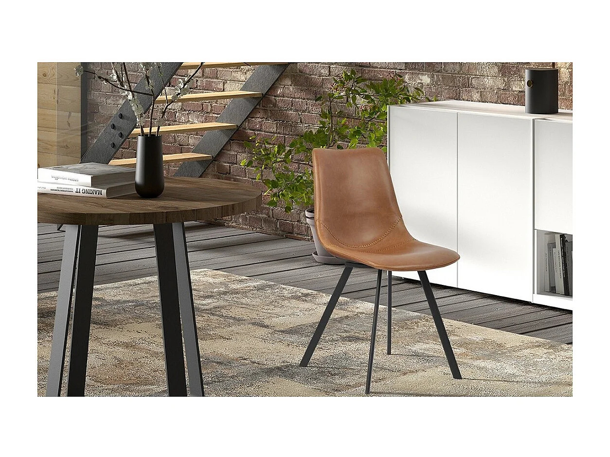 Chaise OSLO – PU cognac – Pieds métal – Design moderne