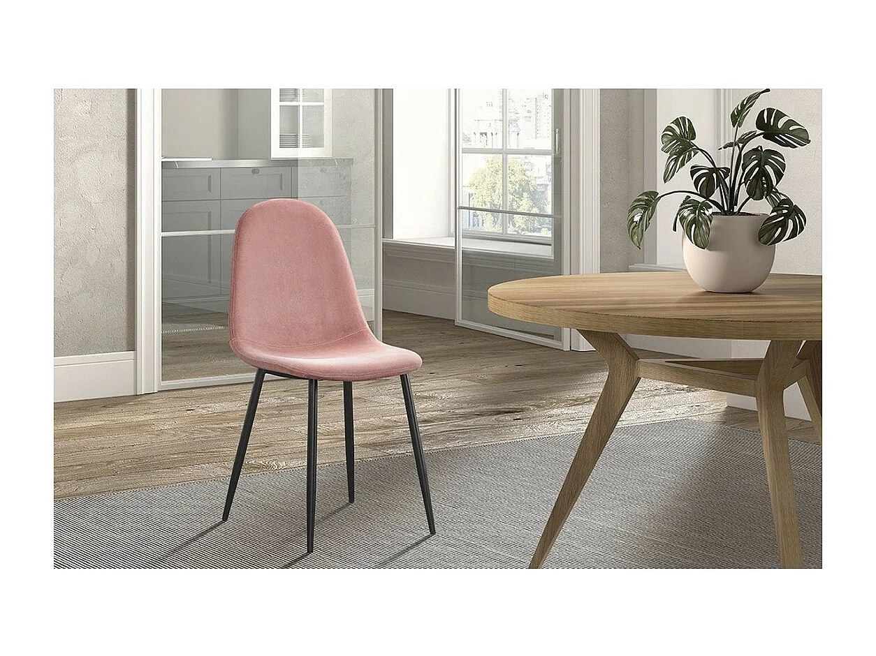 Chaise BOÏ – Velours rose – Pieds métal noir – Style design moderne