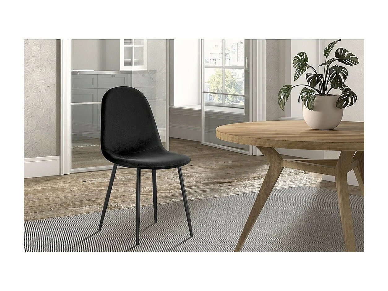 Chaise BOÏ – Velours noir – Pieds métal noir – Design moderne