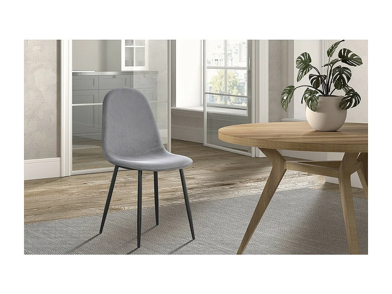 Chaise BOÏ – Velours gris – Pieds métal noir – Design moderne