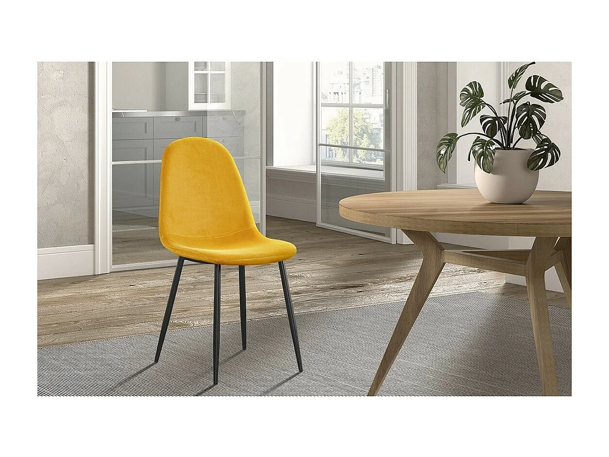 Chaise BOÏ – Velours jaune – Pieds métal noir – Style moderne