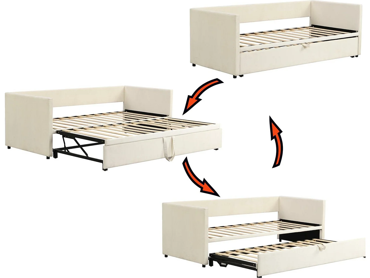 Letto estraibile in velluto con rete a doghe - 90/180x200 cm - Beige