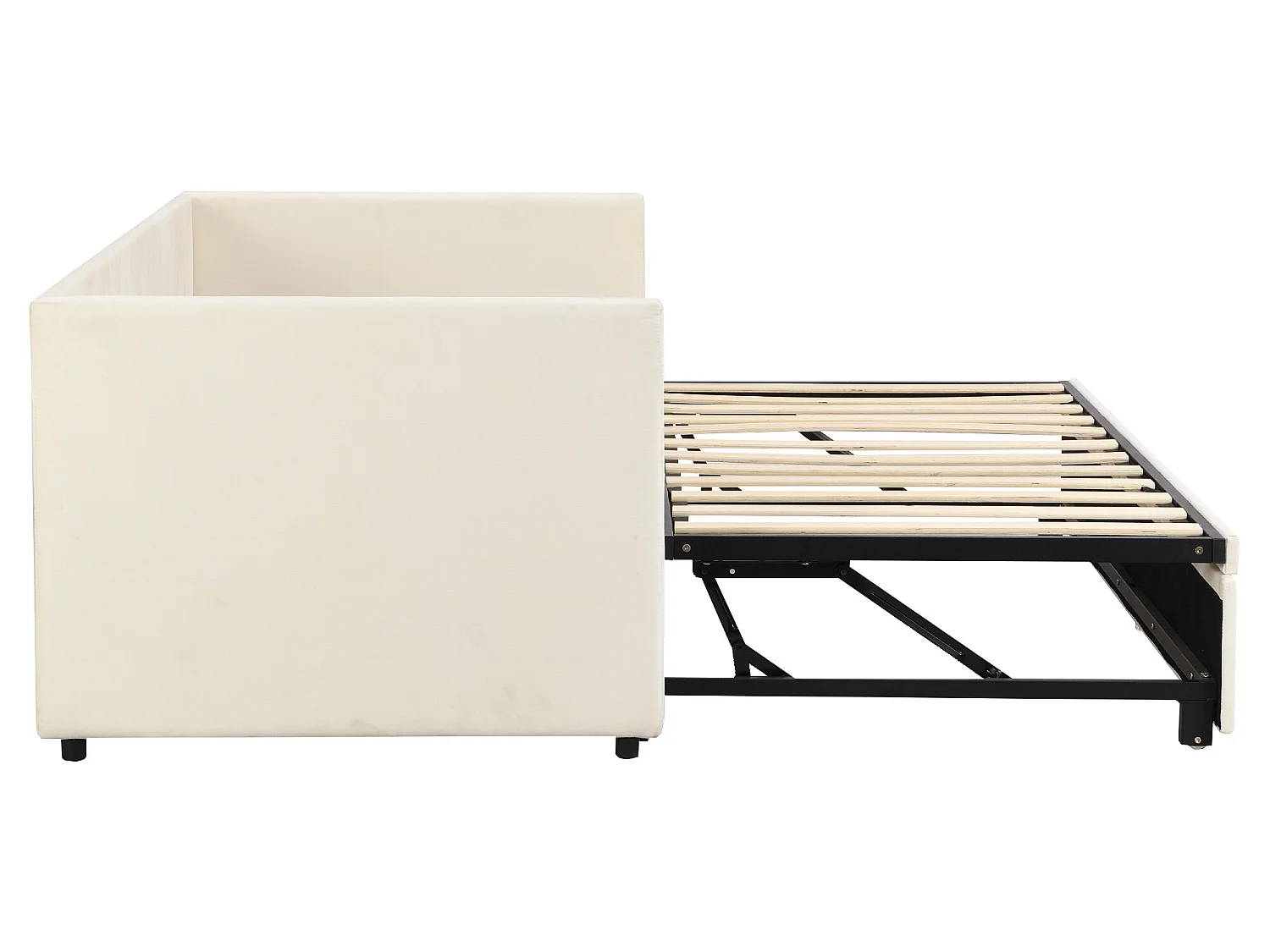 Letto estraibile in velluto con rete a doghe - 90/180x200 cm - Beige