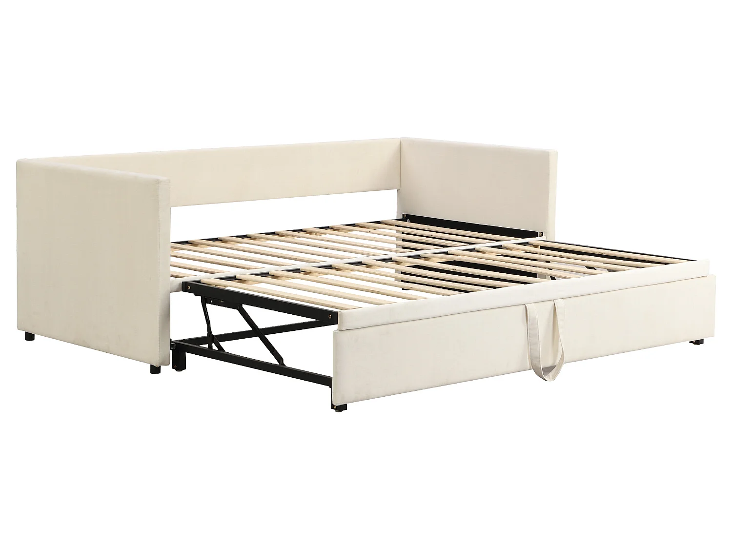 Letto estraibile in velluto con rete a doghe - 90/180x200 cm - Beige