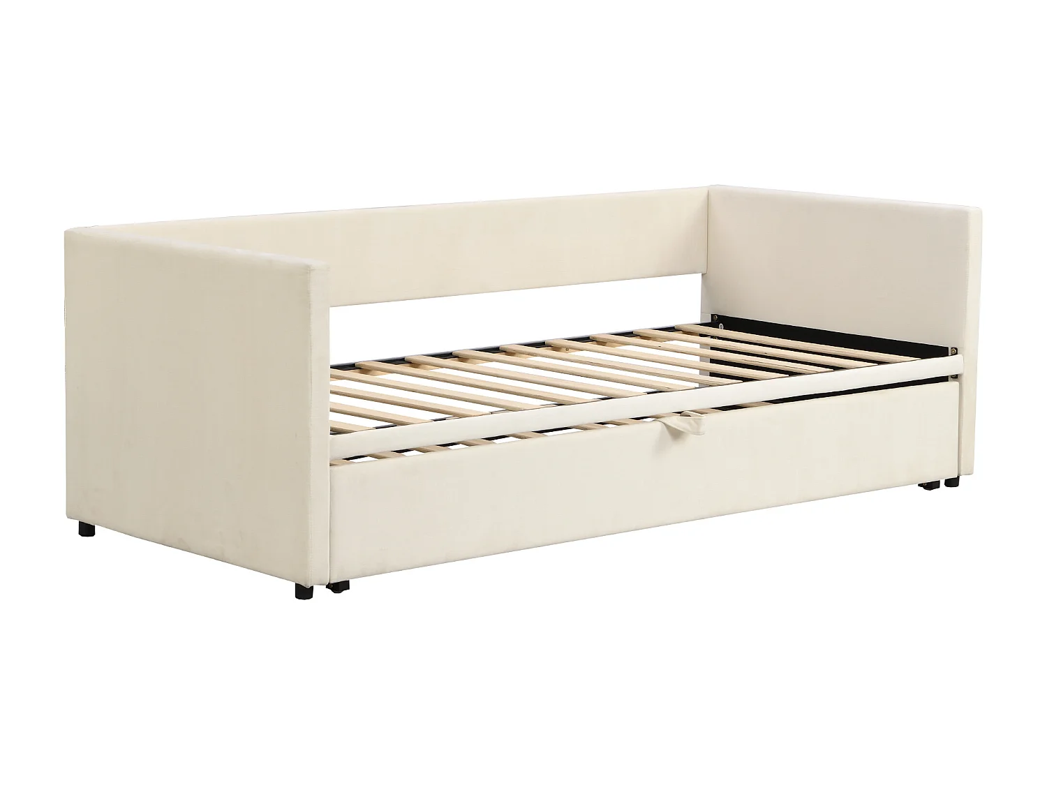 Lit banquette en velours 90/180x200cm - avec lit gigogne - avec sommier à lattes - Beige