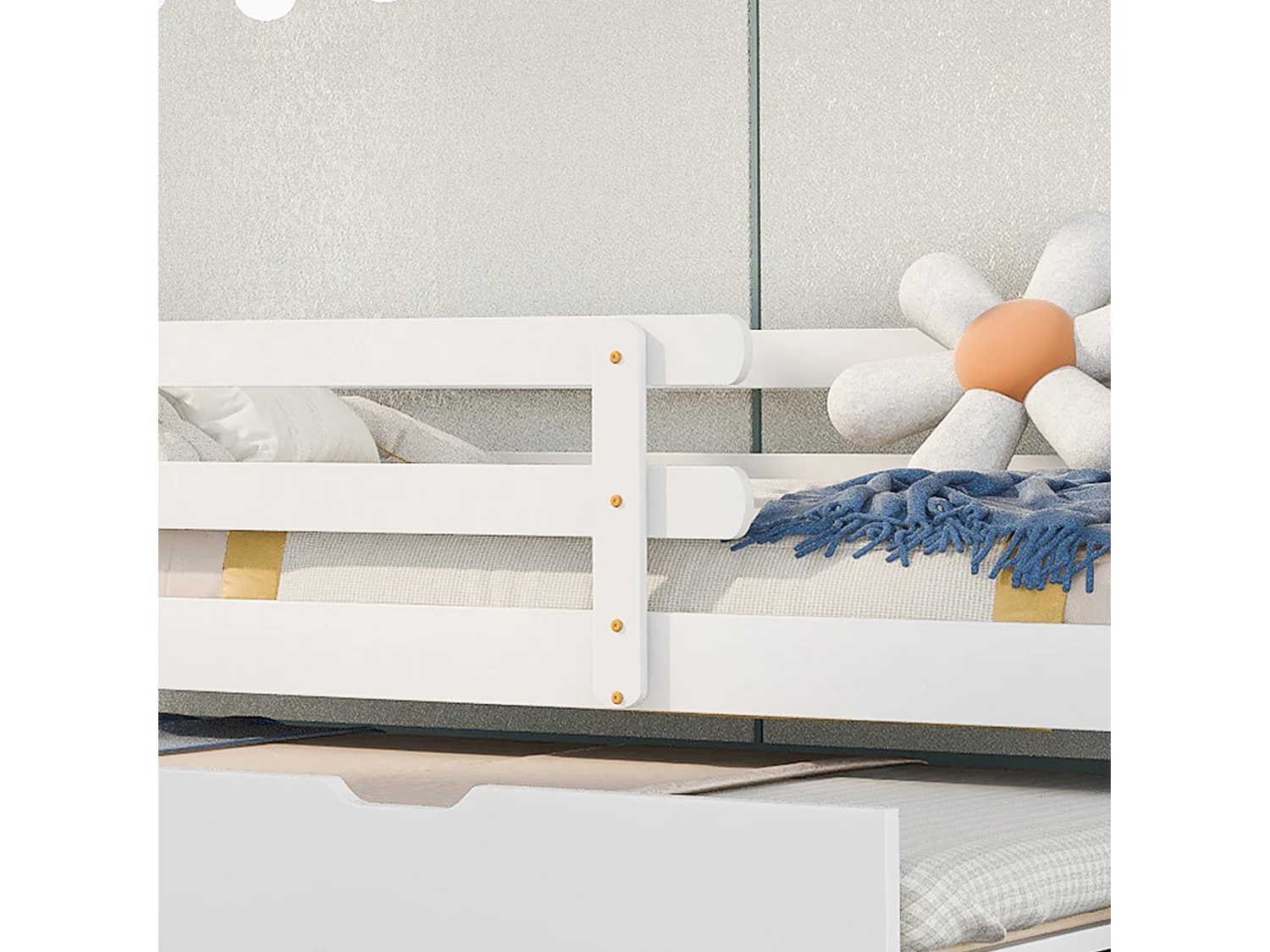 Ausziehbett 90 x 200 cm mit Lattenrost – Hochbett aus Massivholz – Weiß