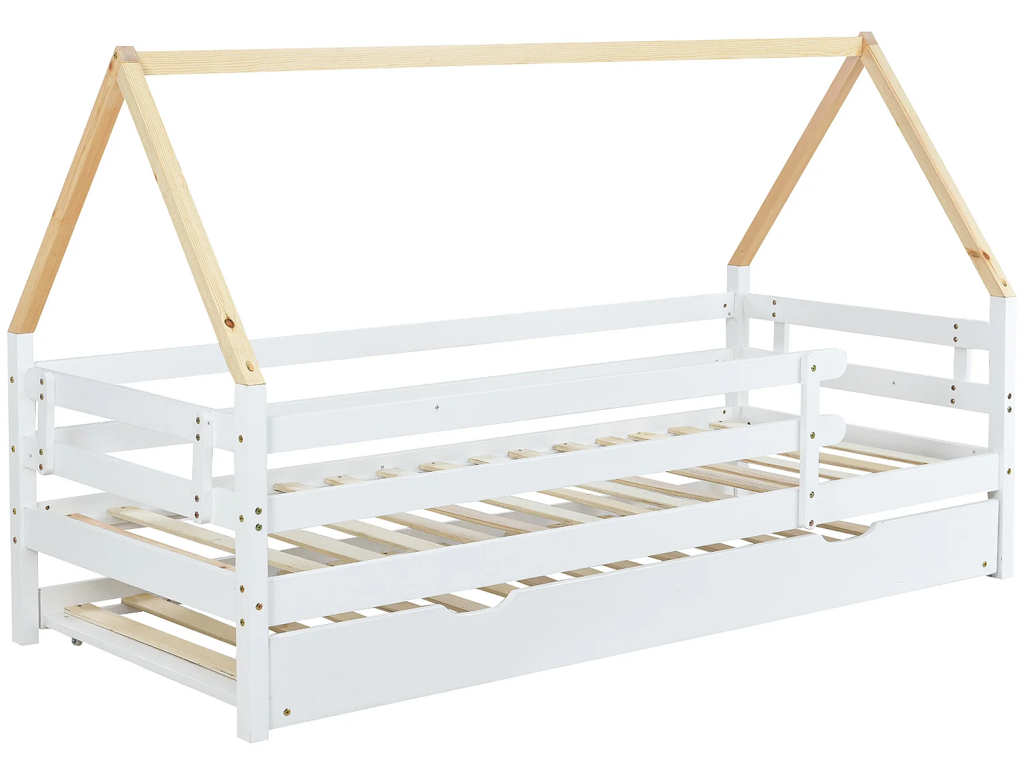 Ausziehbett 90 x 200 cm mit Lattenrost – Hochbett aus Massivholz – Weiß