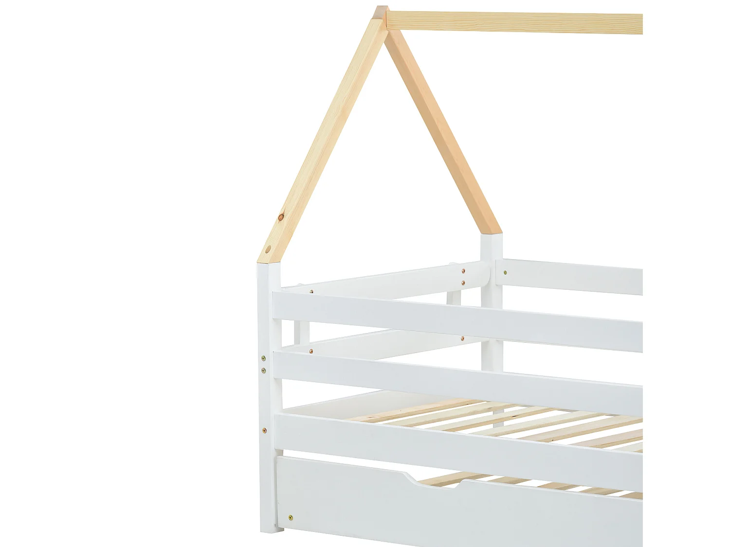 Lit gigogne 90x200cm avec sommier à lattes - lit cabane en bois massif - Blanc