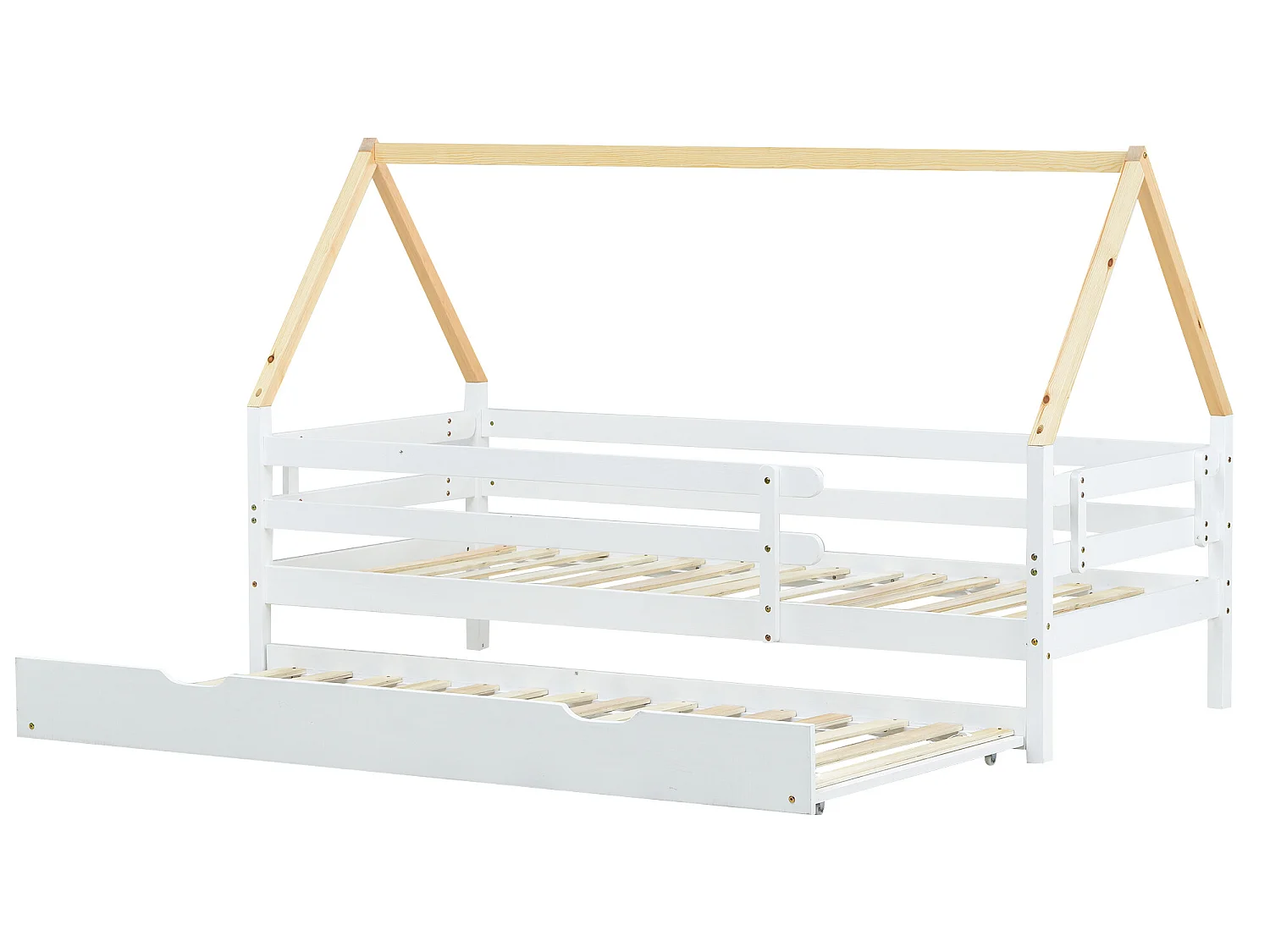 Lit gigogne 90x200cm avec sommier à lattes - lit cabane en bois massif - Blanc