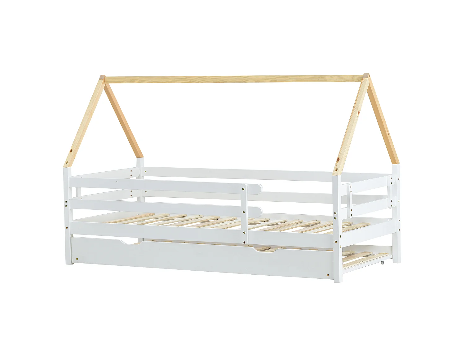 Lit gigogne 90x200cm avec sommier à lattes - lit cabane en bois massif - Blanc