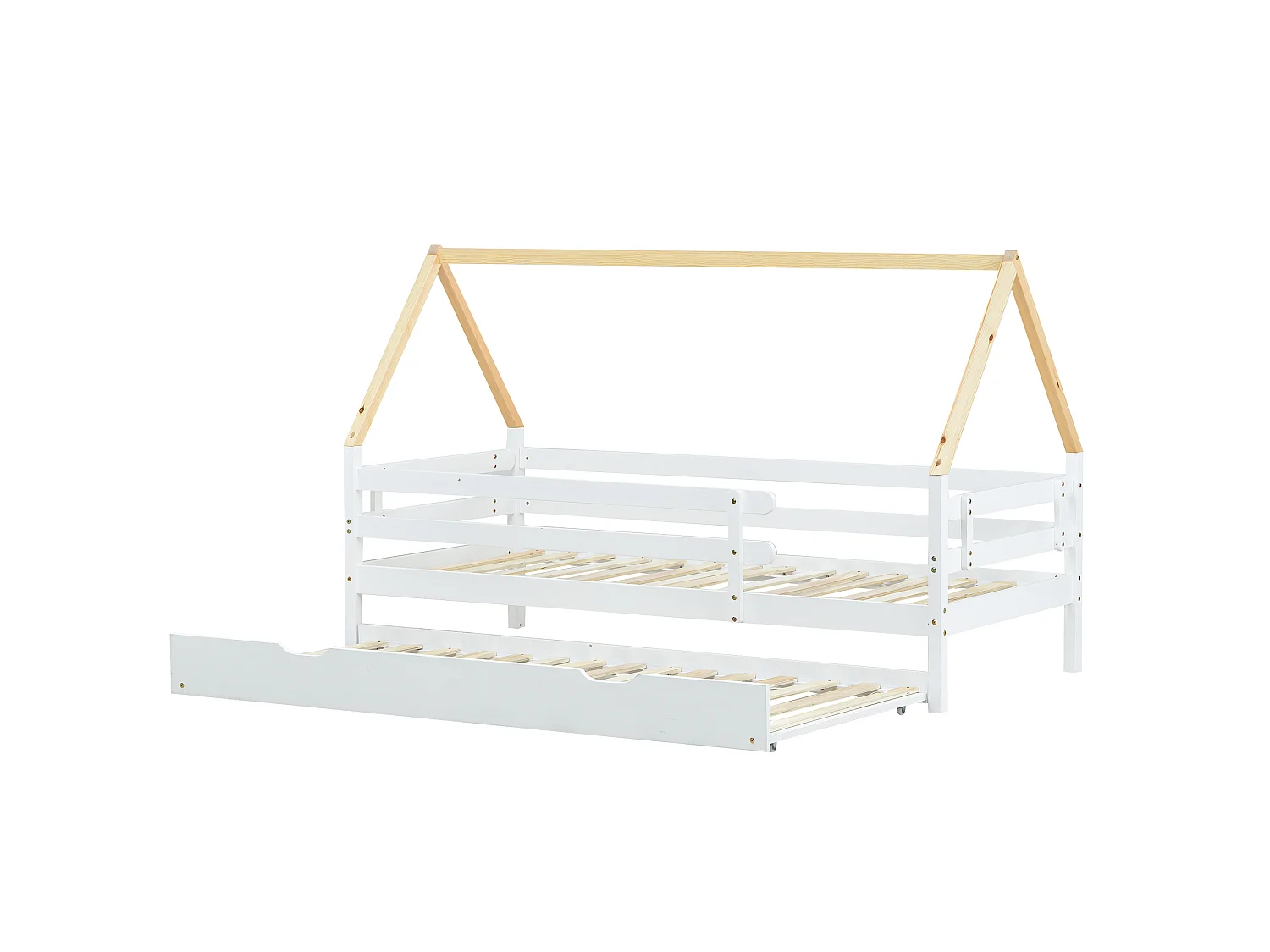 Lit gigogne 90x200cm avec sommier à lattes - lit cabane en bois massif - Blanc