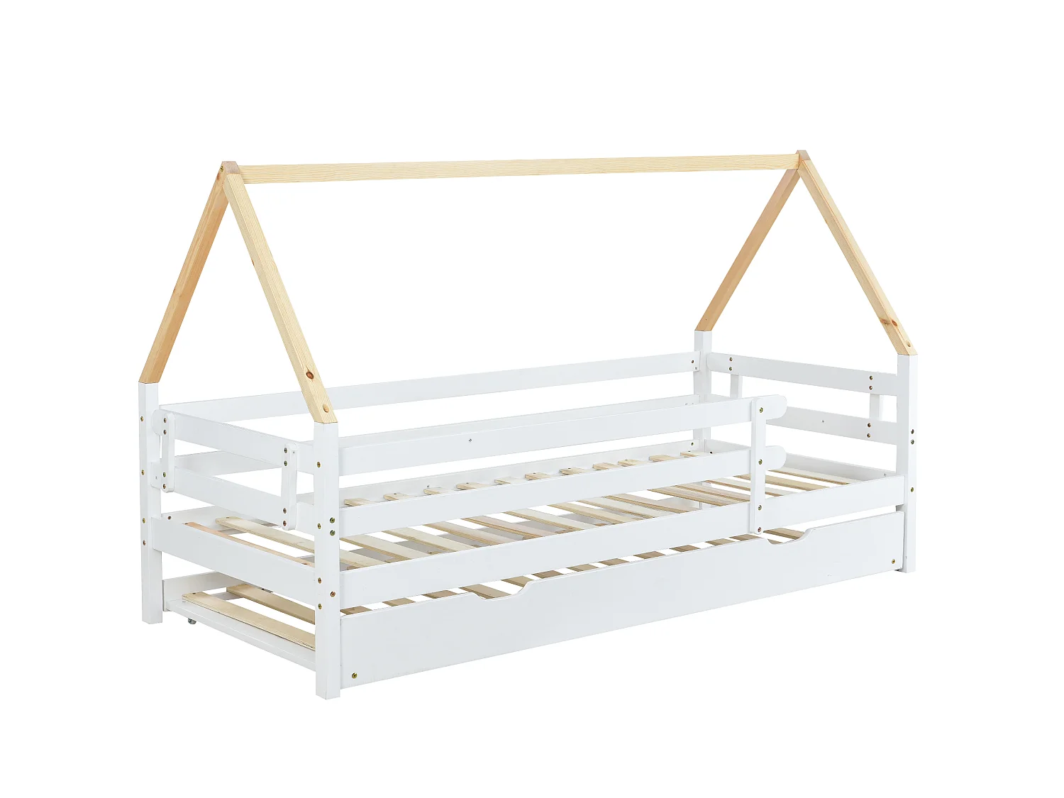 Lit gigogne 90x200cm avec sommier à lattes - lit cabane en bois massif - Blanc