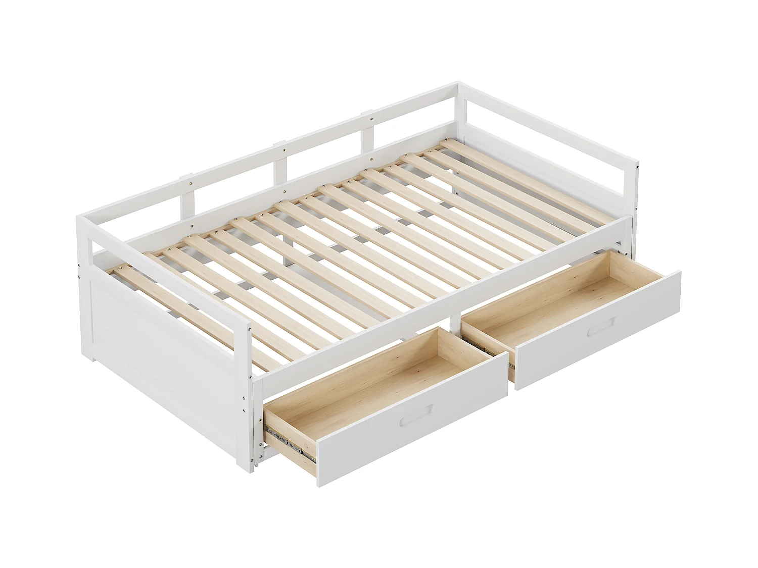 Onderschuifbed van grenenhout - met lades - 90/180x200cm - Wit