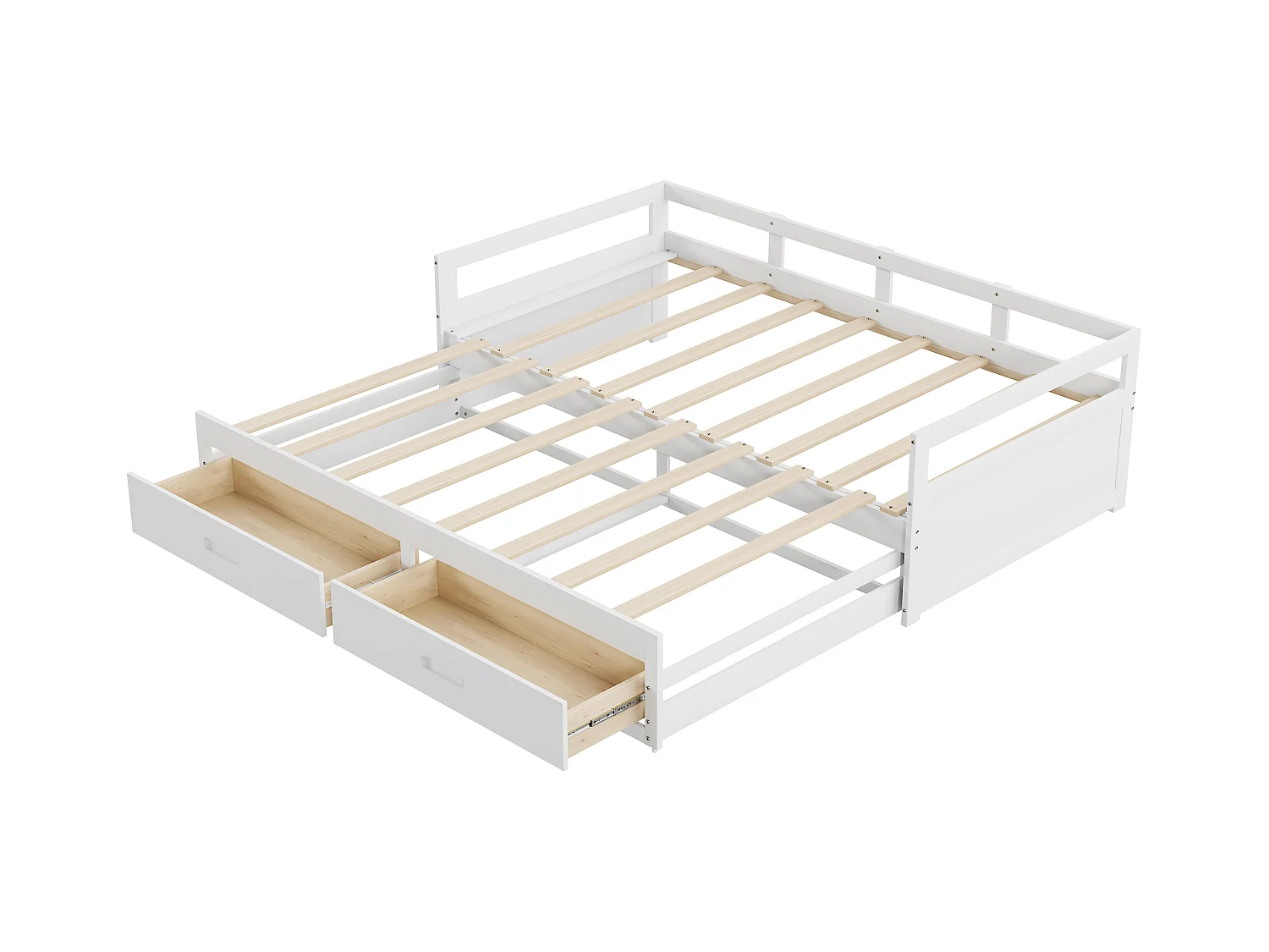 Onderschuifbed van grenenhout - met lades - 90/180x200cm - Wit
