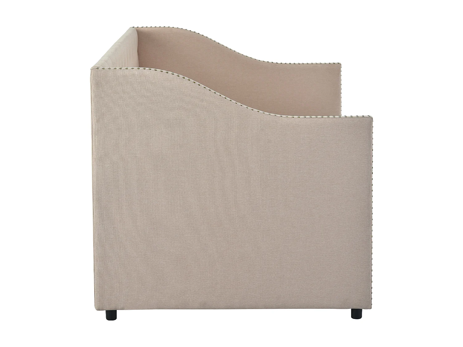 Lit gigogne lit banquette 90x200cm en lin avec sommier à lattes - Beige
