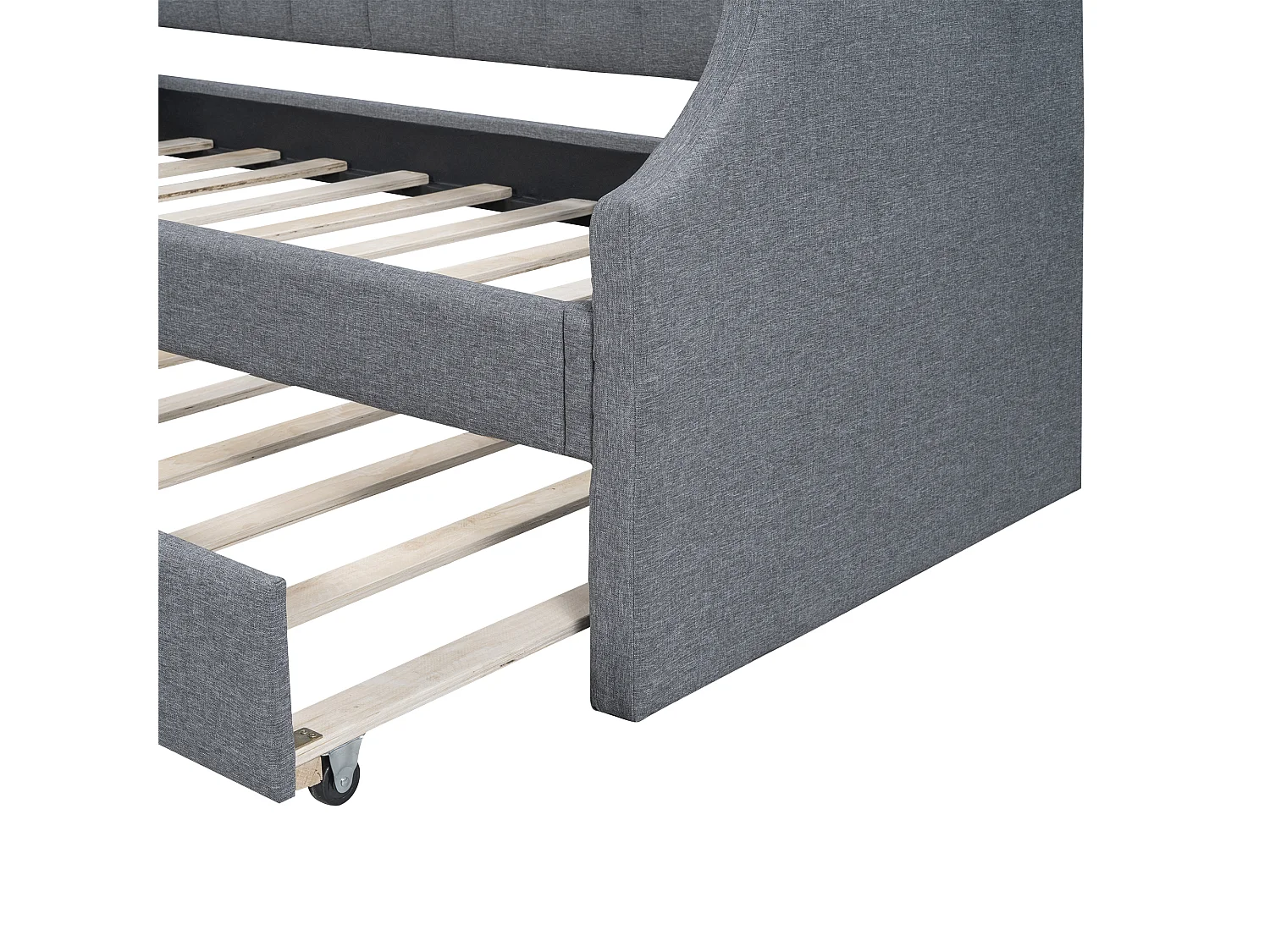 Lit gigogne 90x190/200cm en tissu de lin - avec sommier à lattes - Gris