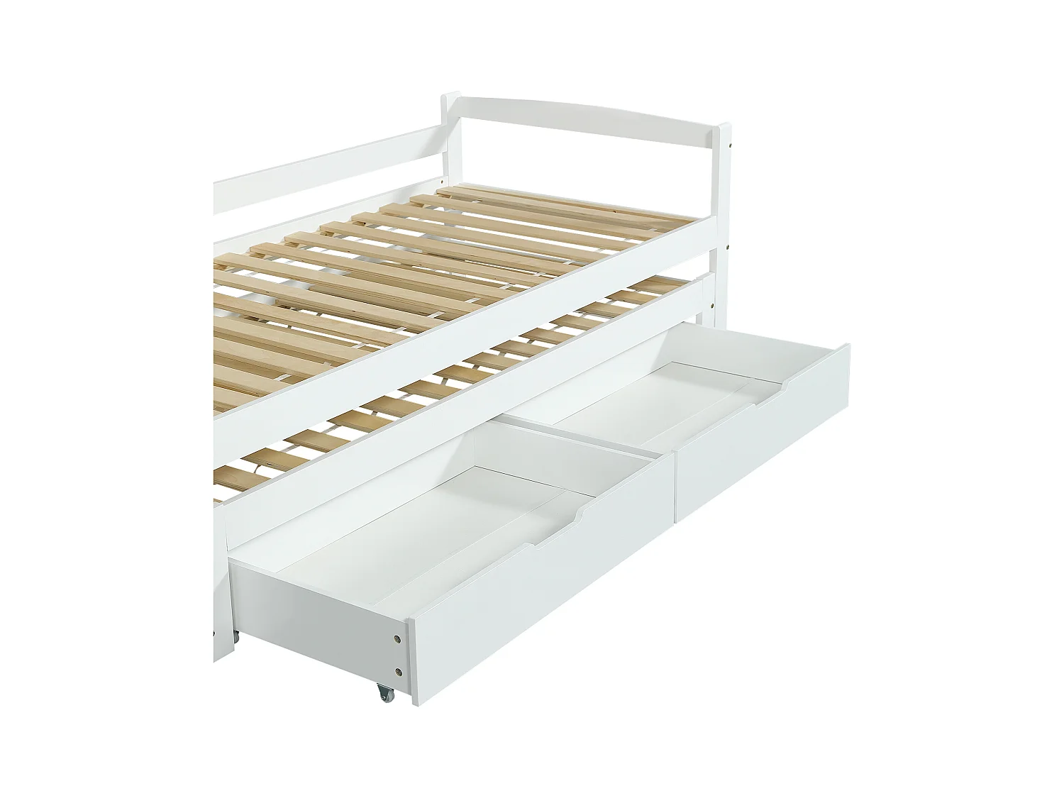 Lit gigogne avec 2 tiroirs - 200x90cm & 190x90cm - bois massif + MDF - blanc