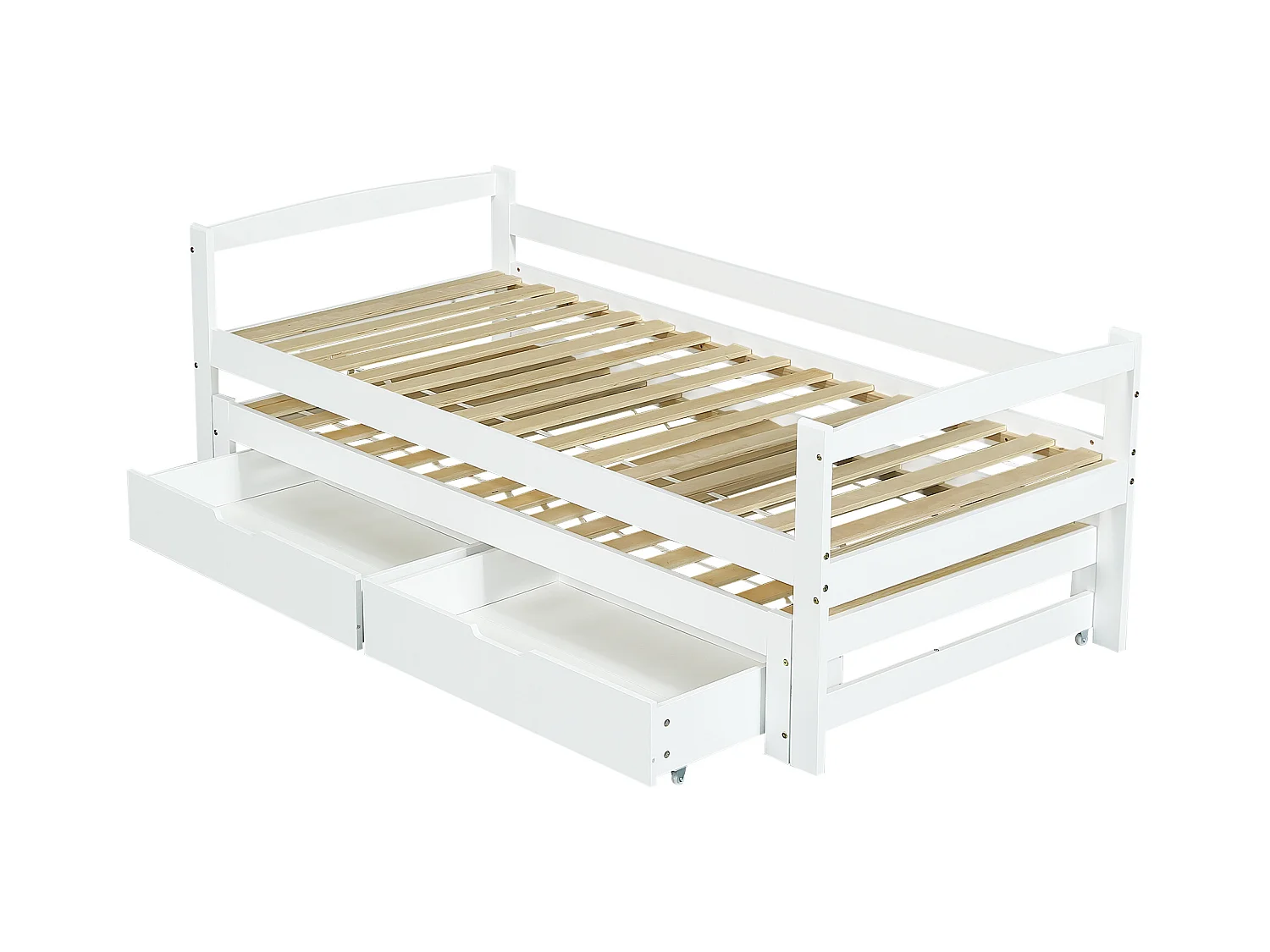 Lit gigogne avec 2 tiroirs - 200x90cm & 190x90cm - bois massif + MDF - blanc