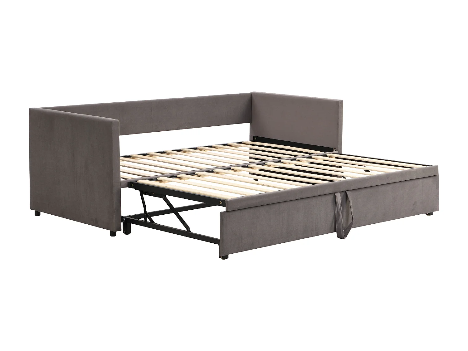 Fluwelen onderschuifbed met lattenbodem - 90/180x200cm - Grijs