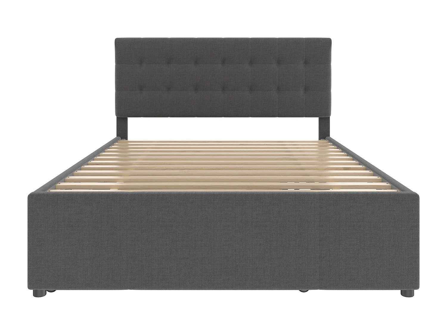 Cama tapizada 140x200cm con cama nido 90x190cm - en tejido de lino - con 3 cajones y somier - Gris