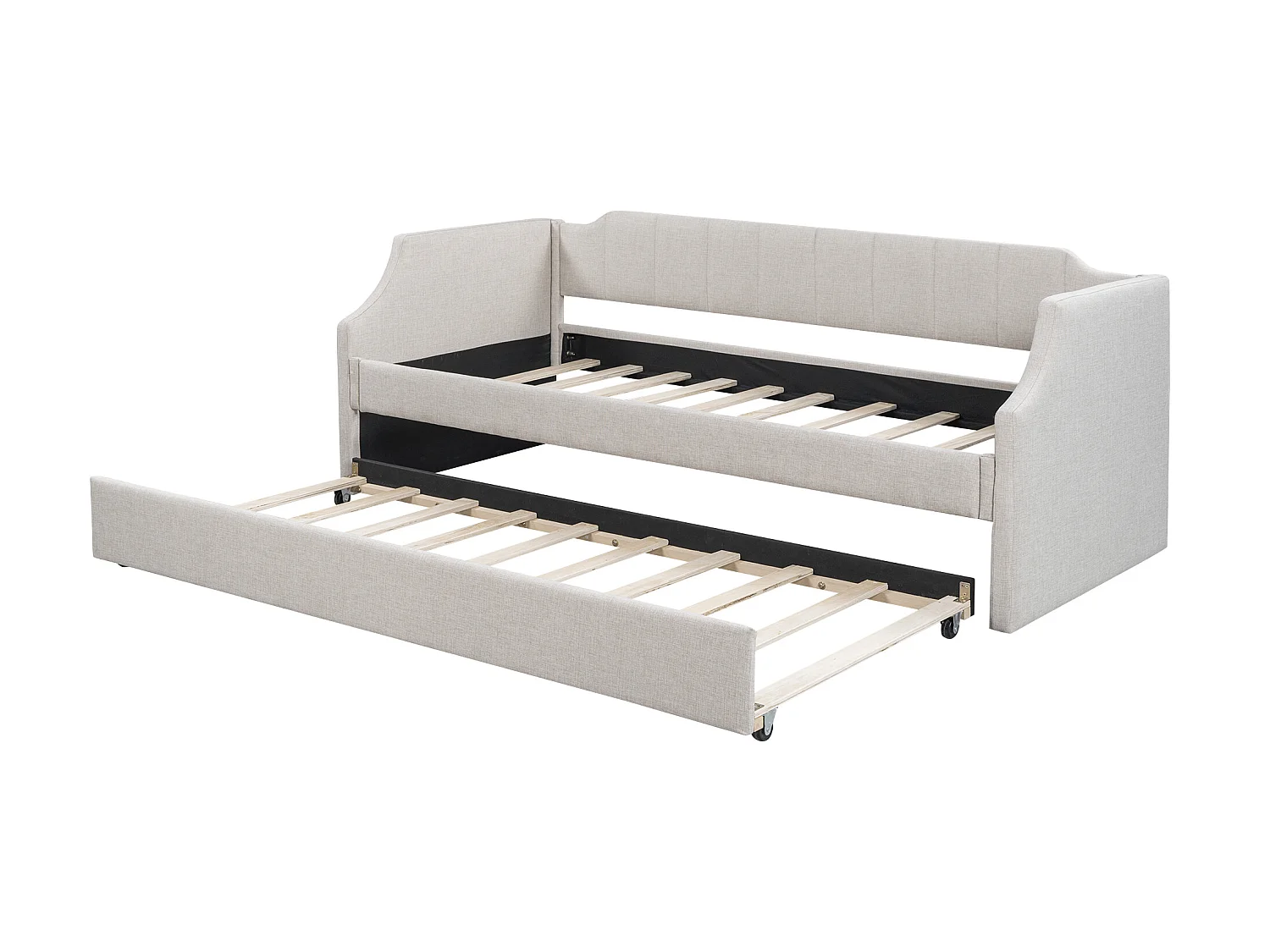 Onderschuifbed 90x190/200cm in linnenstof - met lattenbodem - Beige