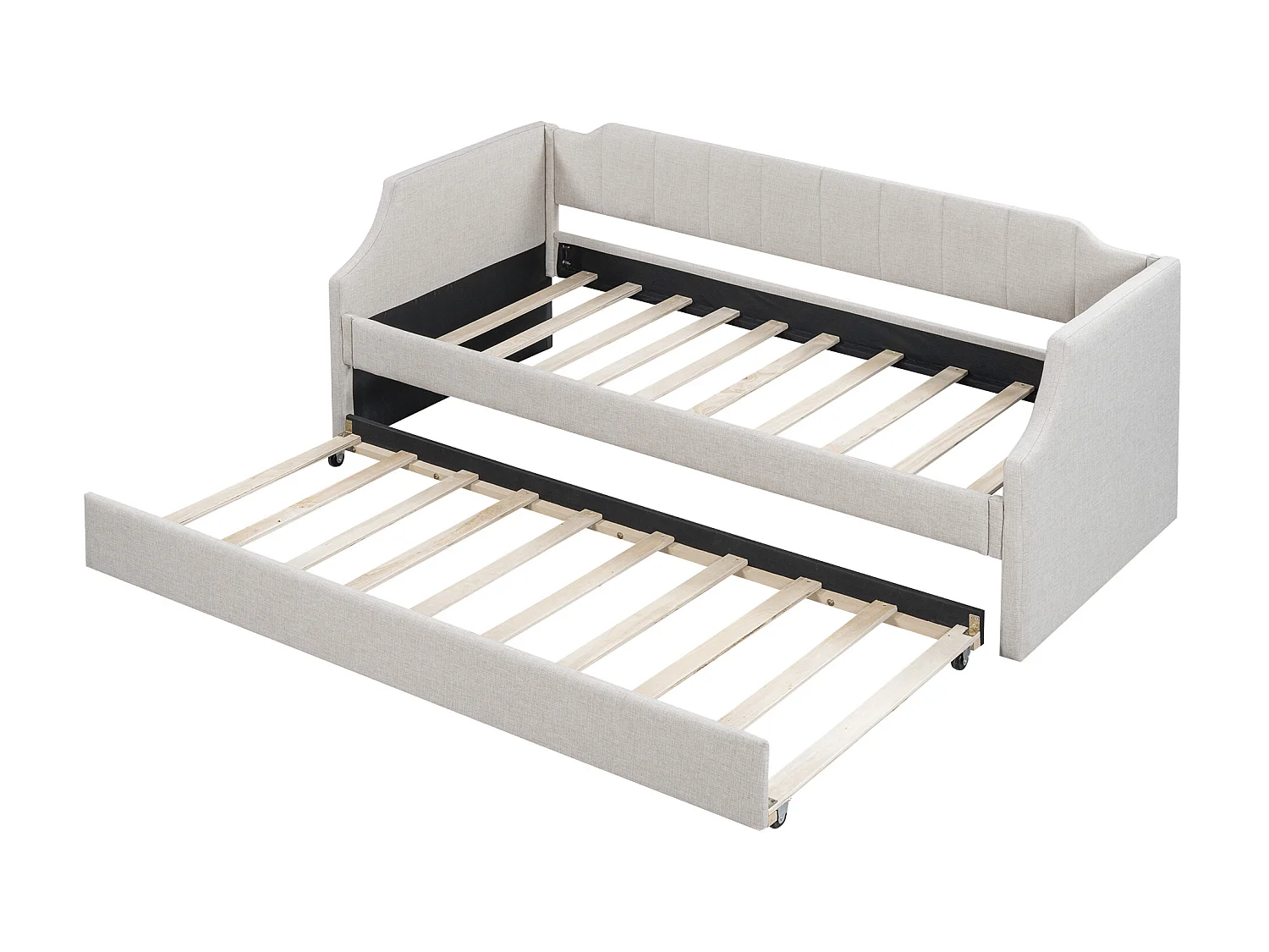 Onderschuifbed 90x190/200cm in linnenstof - met lattenbodem - Beige