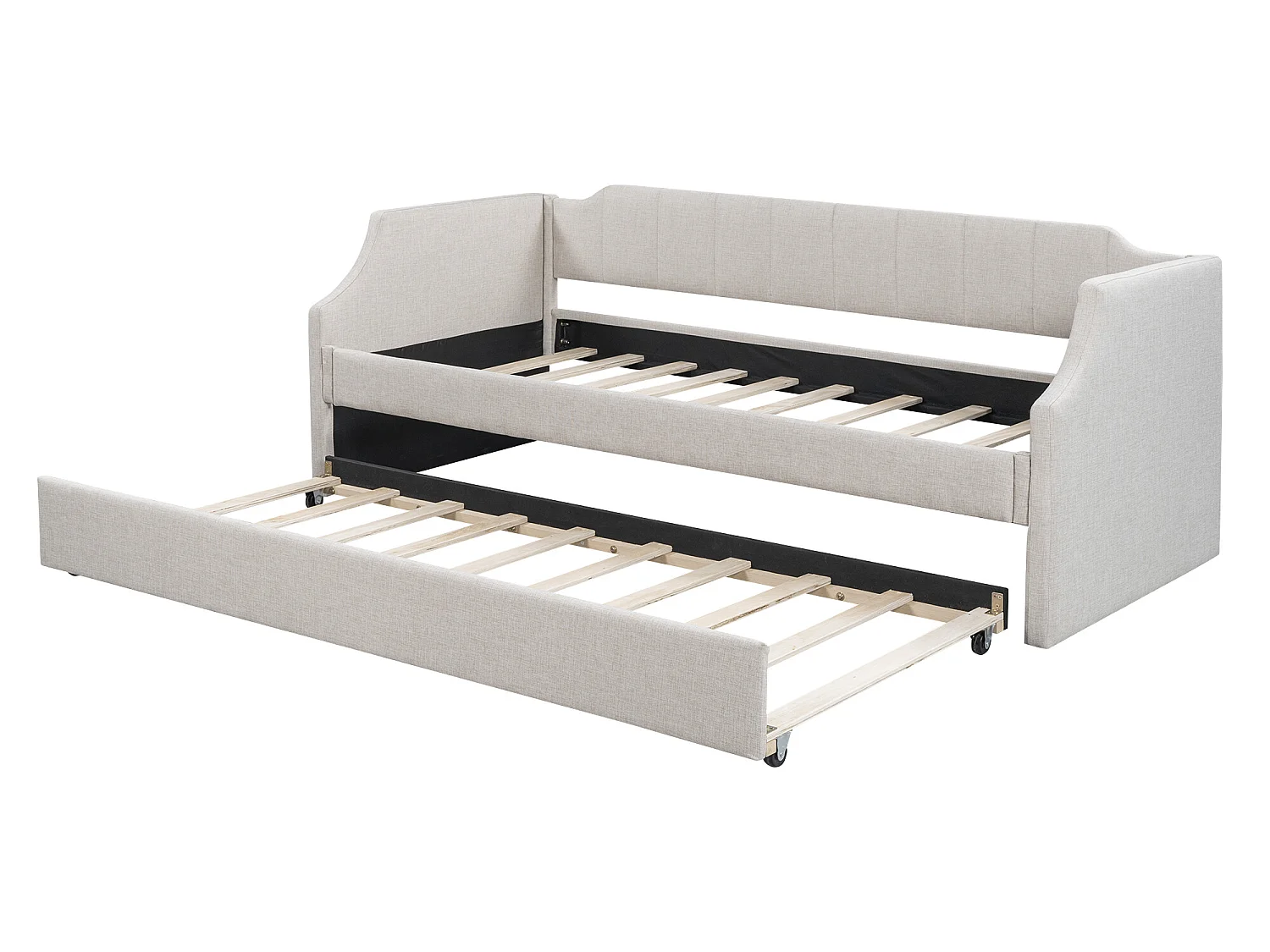 Ausziehbett 90x190/200cm aus Leinenstoff – mit Lattenrost – Beige