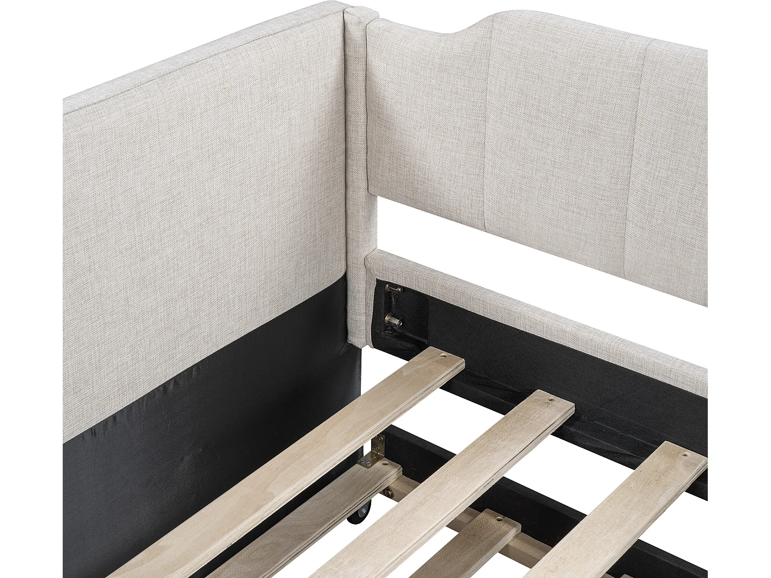 Ausziehbett 90x190/200cm aus Leinenstoff – mit Lattenrost – Beige