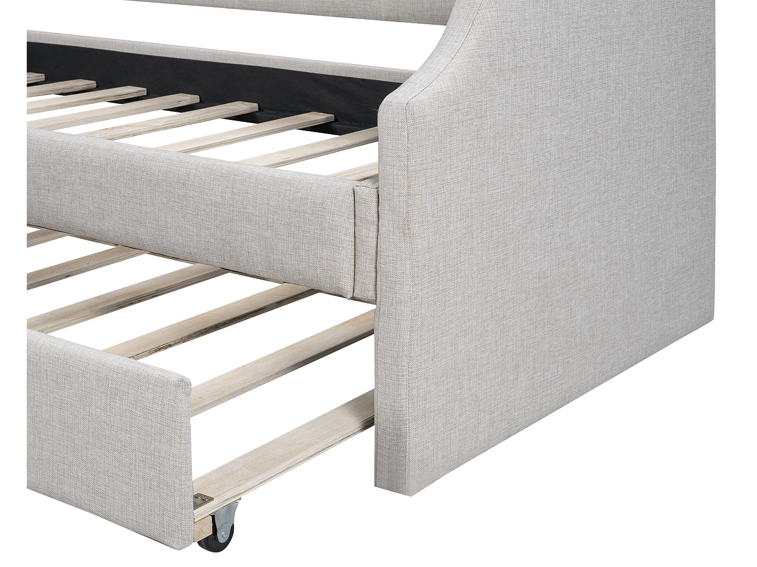 Ausziehbett 90x190/200cm aus Leinenstoff – mit Lattenrost – Beige