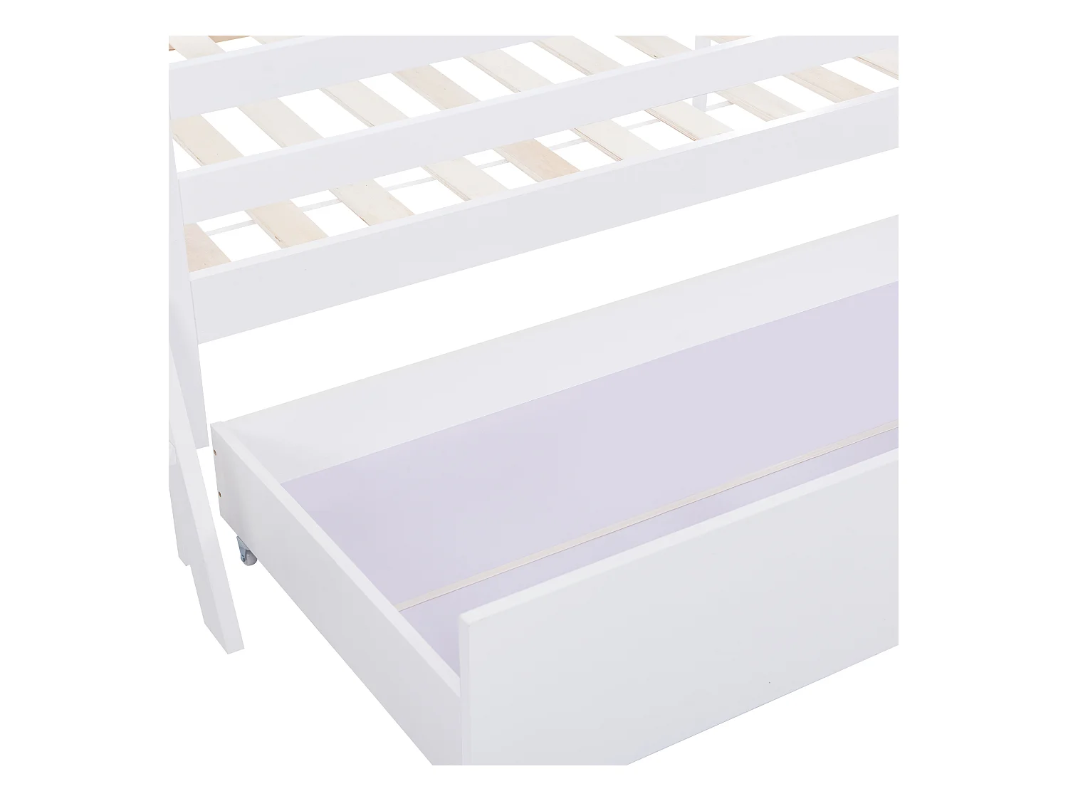 Hausbett mit Leiter + Schubladen + Absturzsicherung – 90x200cm – Massivholz – Weiß