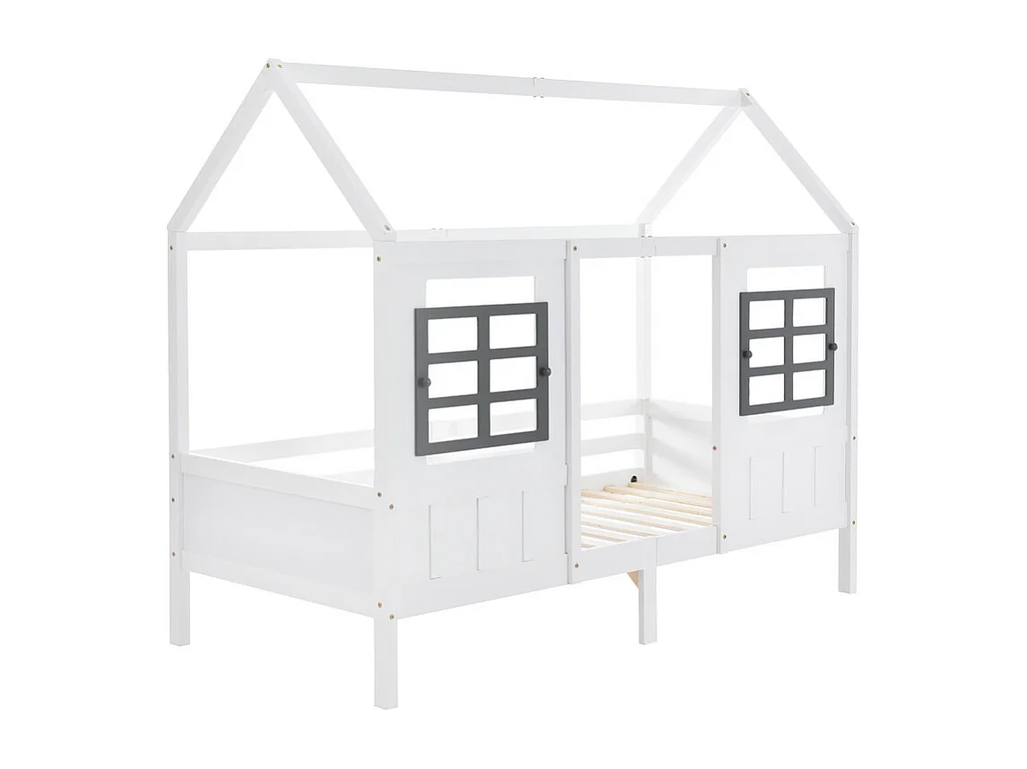 Letto a soppalco in pino massiccio - 90x200 cm - con rete a doghe - Bianco