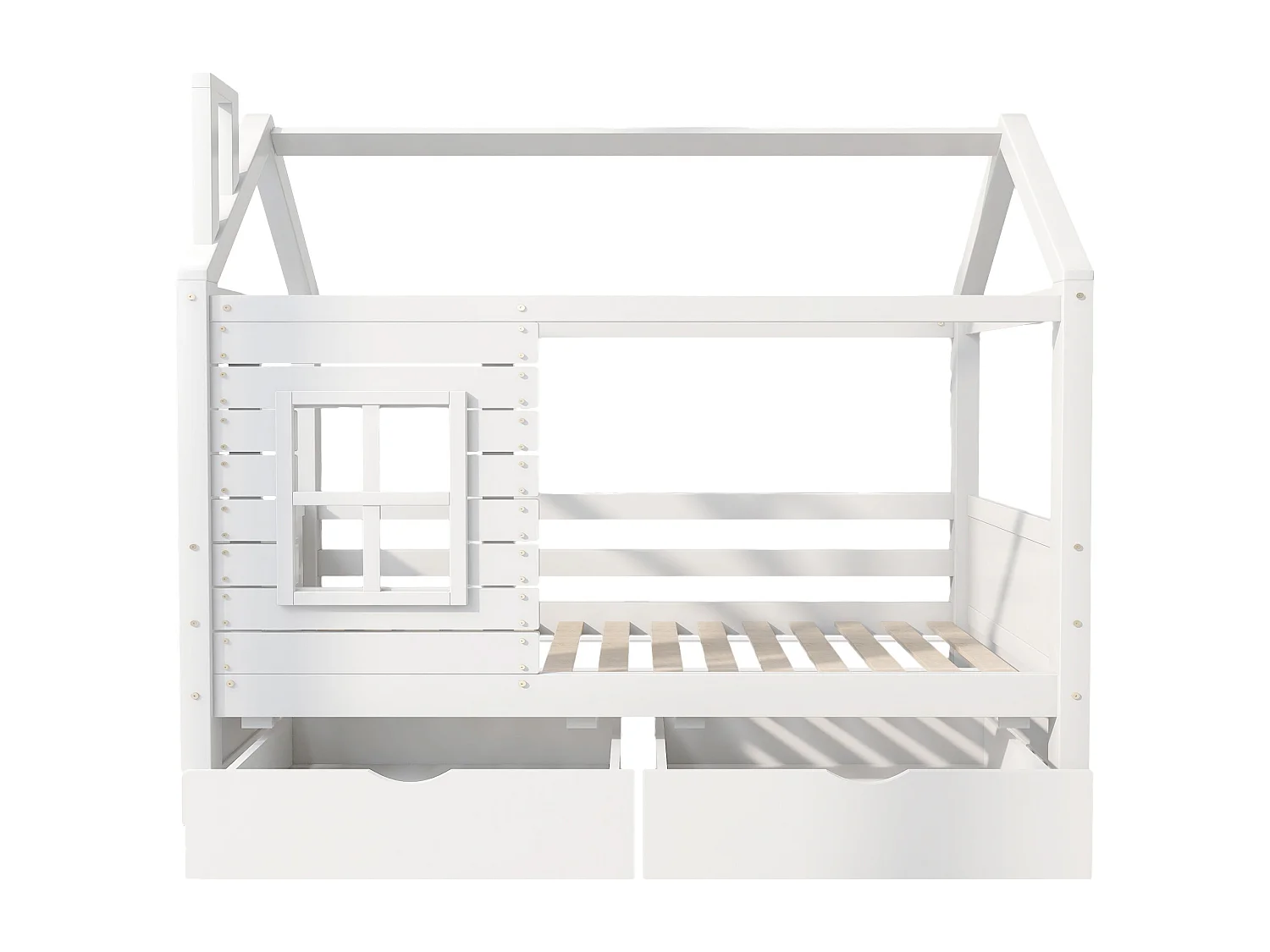 Kajuitbed 90x200 cm met 2 lades - huisvormig - massief hout - Wit