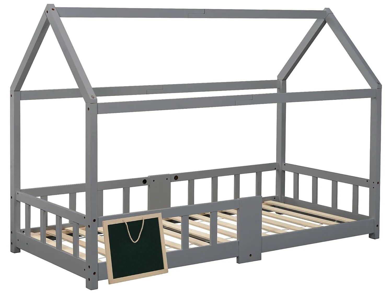 Cabinebed 90x200cm in massief hout - met schoolbord - Grijs