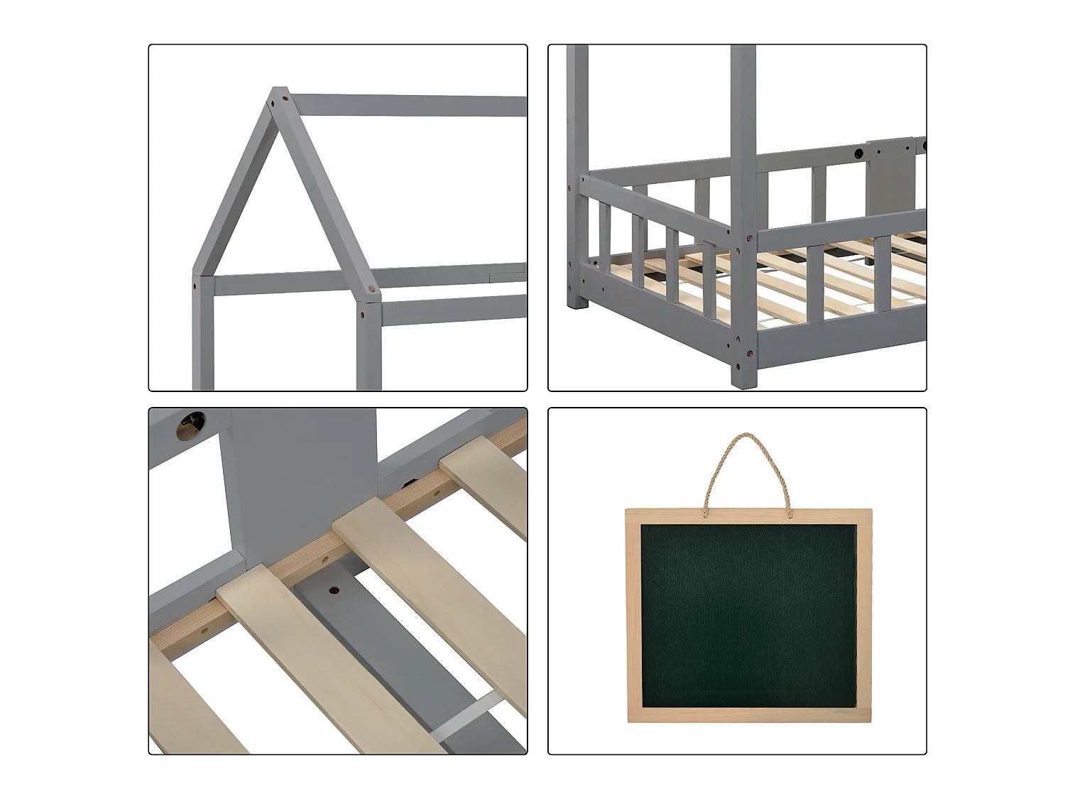 Hochbett 90x200cm aus Massivholz – mit Tafel – Grau