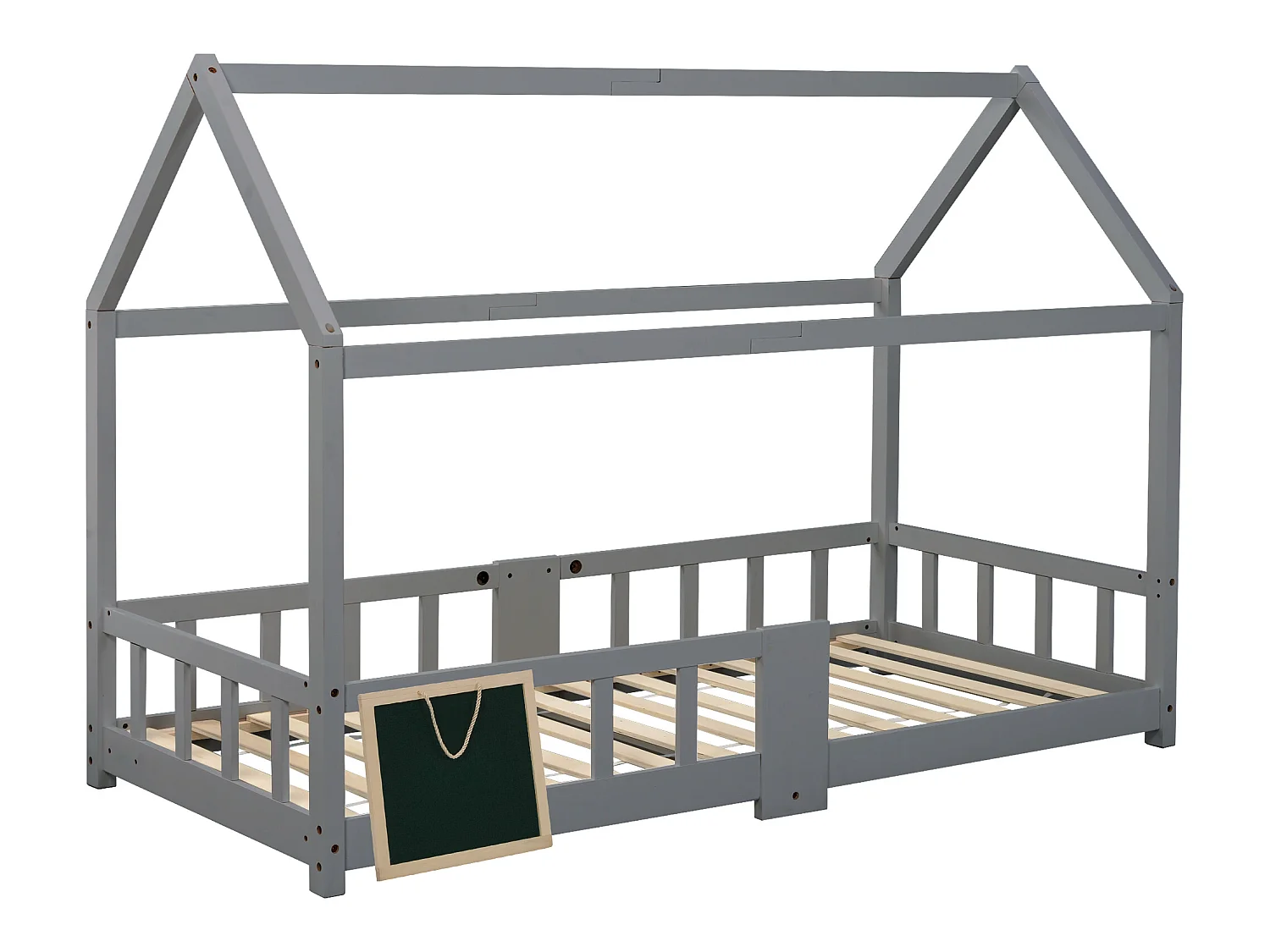Hochbett 90x200cm aus Massivholz – mit Tafel – Grau