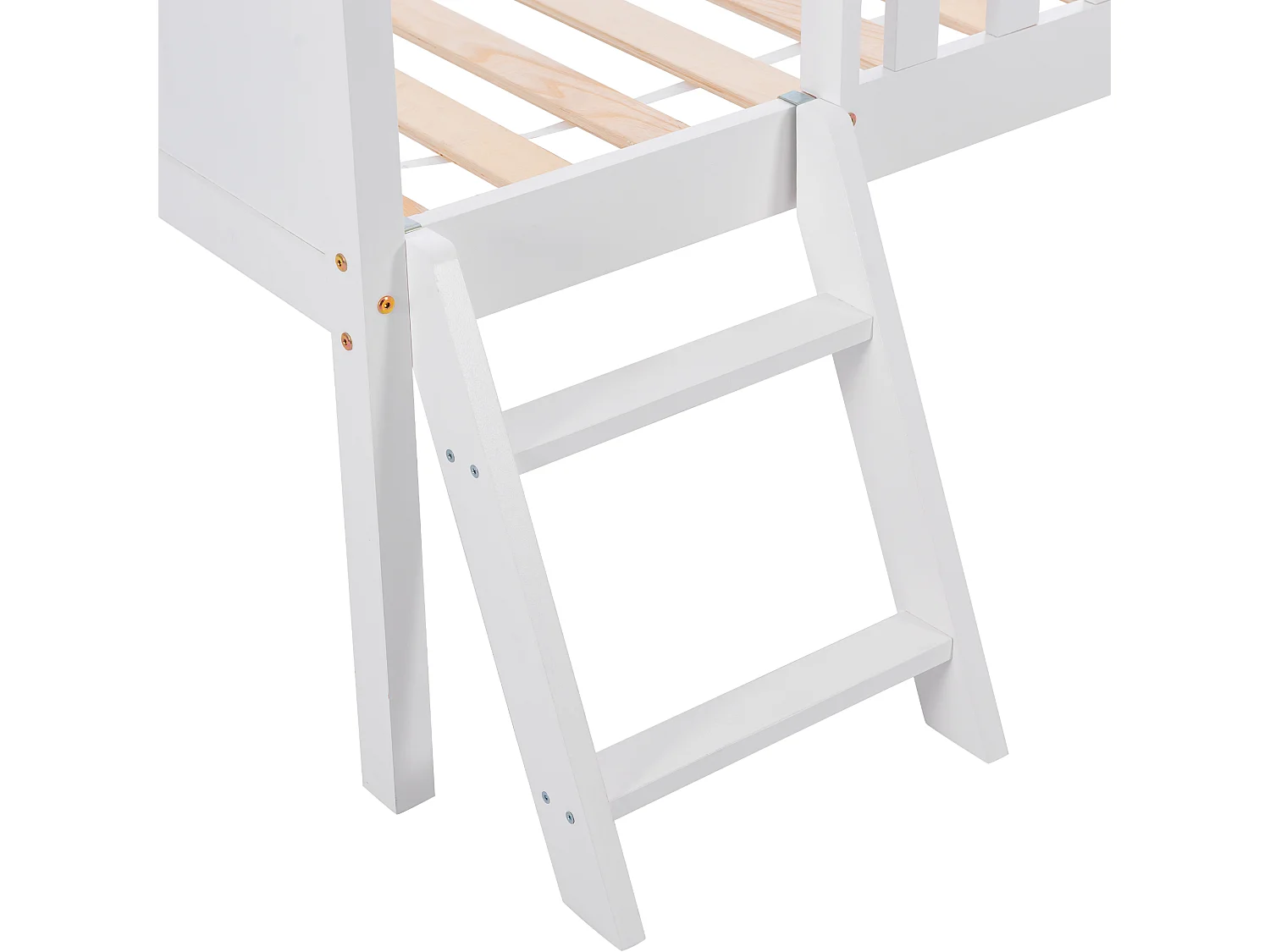 Lit cabane en bois massif - 90x200 cm - avec rangements et échelle - Blanc