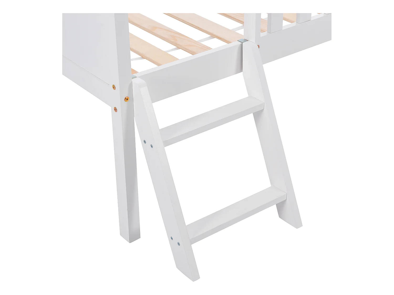 Lit cabane en bois massif - 90x200 cm - avec rangements et échelle - Blanc